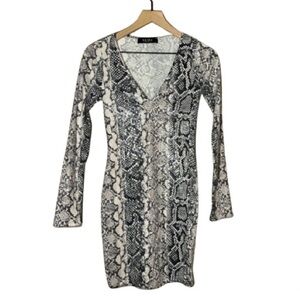 Women's M AKIRA Snakeskin Sequin Dress Bodycon Stretchy V Neck